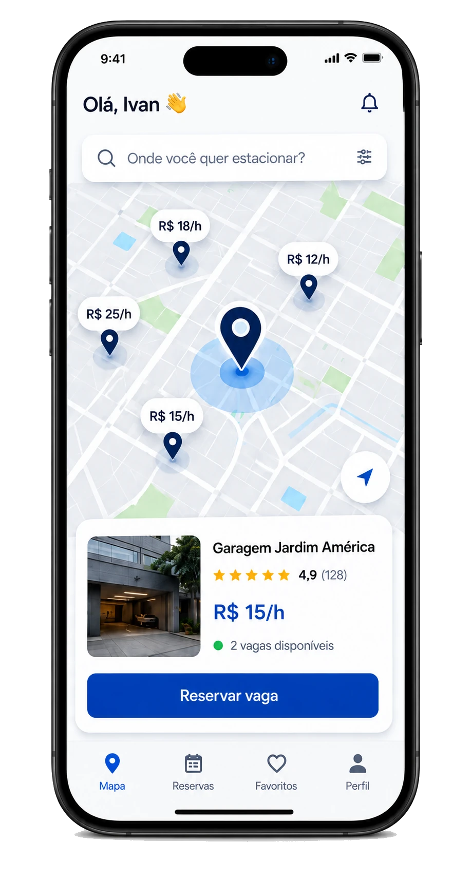 Tela de busca por garagens vagas
